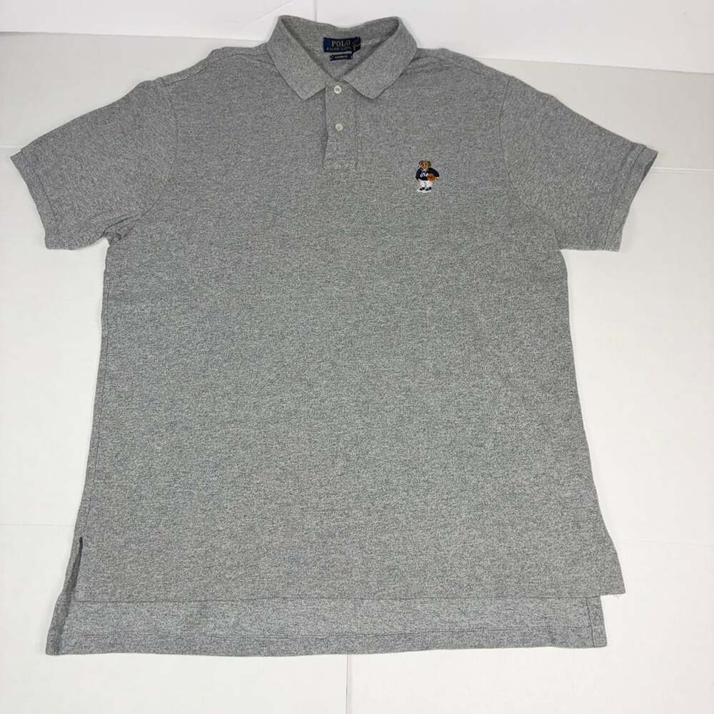 Polo Ralph Lauren Bear Polo Shirt XL Men Grey Basketball USA